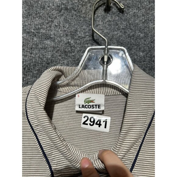 Lacoste Polo Shirt Mens Large Beige Stripe 100% Cotton Croc Logo Short Sleeve 5 - Picture 5 of 7